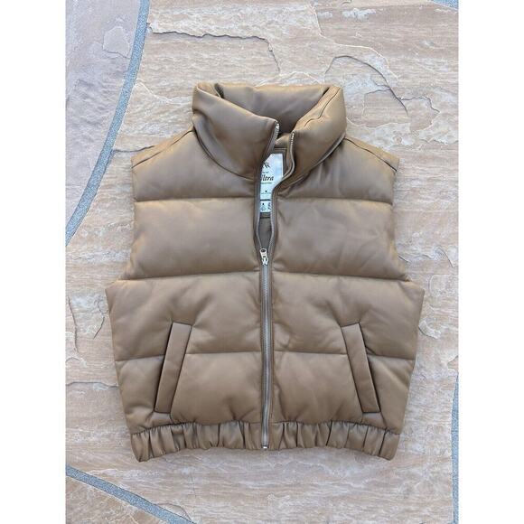 Abercrombie & Fitch Ultra Mini Puffer Vest Size M Brown B - Picture 1 of 3